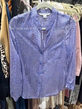 Diane Von Furstenberg Sheer Blue Silk Button-Down Shirt